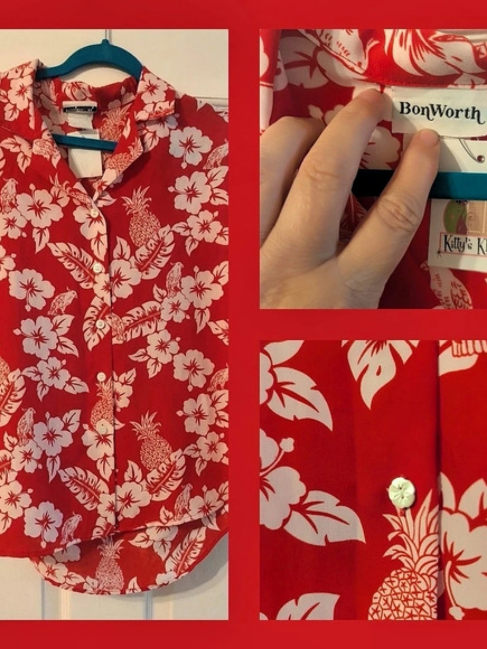 BonWorth Floral Button Down Shirt in Red & White Like New